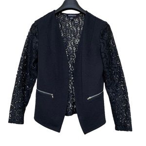 NWOT Impress Black Open Front  Lace Combination Light Blazer Women’s Top Small